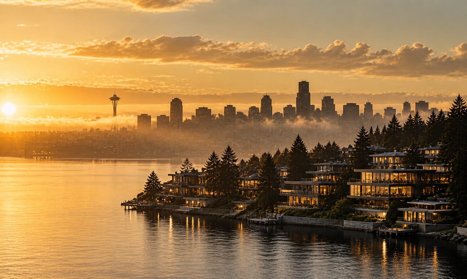 Seattle skyline at golden hour