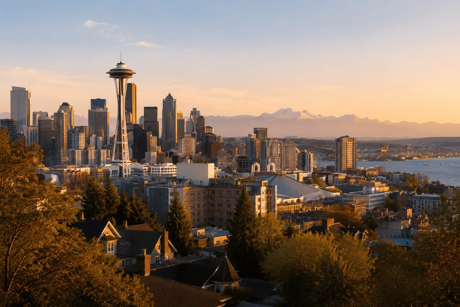 Queen Anne Hill Seattle luxury home with Space Needle visible in the distance