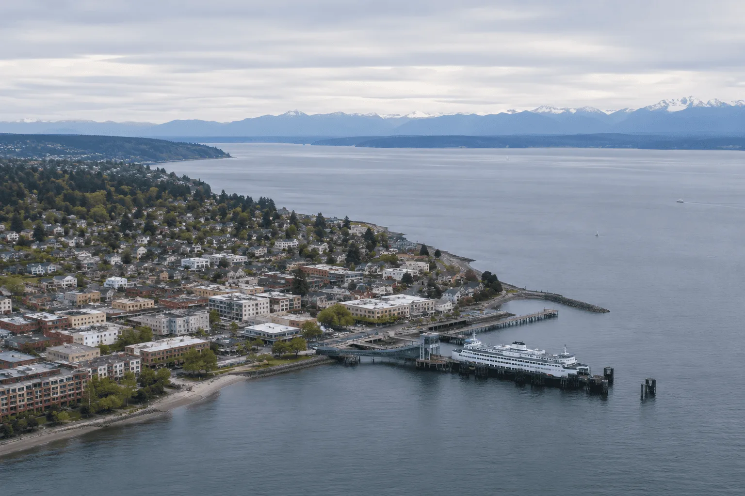 Edmonds Washington waterfront with ferry terminal and Puget Sound views